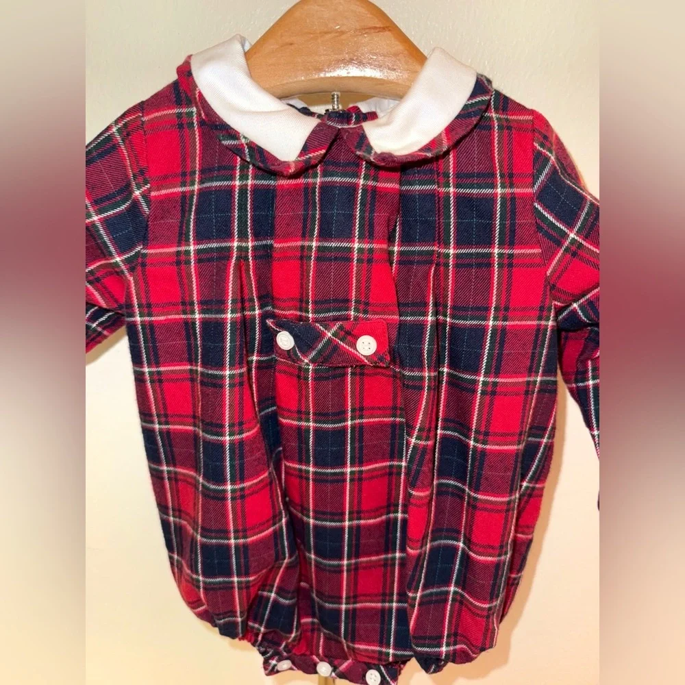 Sophie and Lucas red tartan long sleeve romper, size 6 mos - Picture 2 of 5